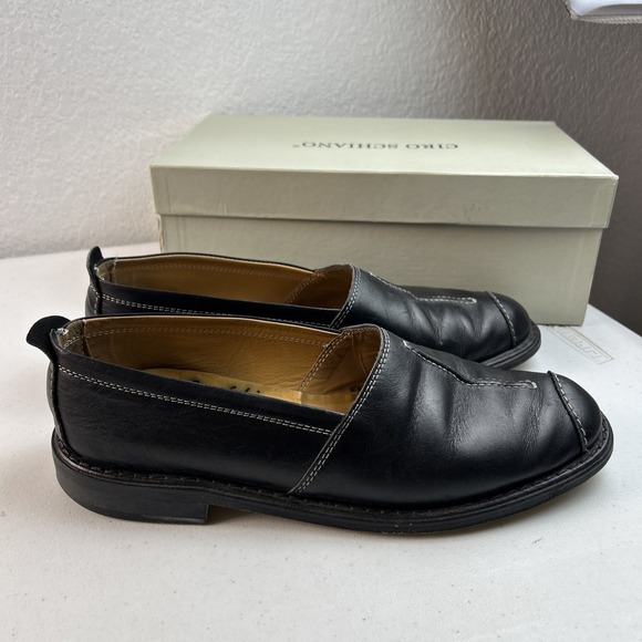 Ciro Schiano Black Leather Handmade Italy Loafers Shoes Mens US 10.5 - Picture 4 of 12
